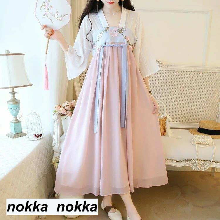 【楽天スーパーSALE限定半額OFF!】チャイナ風 ワンピース 普段着 漢服 コスプレ衣装 チャイナ服 刺繍 花柄 ワンピース 袖あり レディース 中国風 ワン...