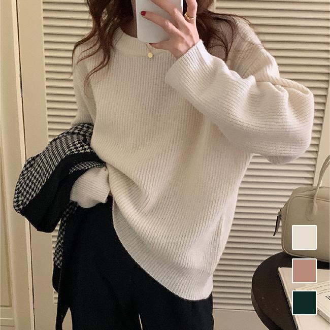 THOM WILLS ニットセーター 厚手 ゆったり レディース ニット クルーネック セーター シンプル 森ガール トップス 冬 秋 厚手ニット グリーン ピンク プレゼント