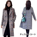 THOM WILLS グレンチェック レディース チェスターコート ロングコート ロング丈 コート アウター チェック柄 千鳥格子 長袖 ダブルボタン ポケット...