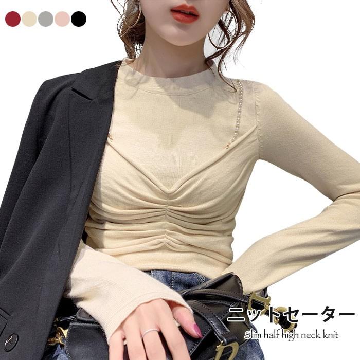 THOM WILLS ニットセーター レディース 薄手ニット ニット リブニット リブセーター ニットトップス 無地 切り替え 切り替えニット 長袖 ビジュー付き 春新作 バレンタイン プレゼント