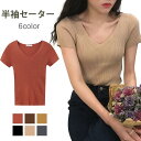 【楽天スーパーSALE限定半額OFF!】サマーニット レディース セーター ニットセーター ニットトップス 半袖ニッ リブニット 無地 伸縮性 シンプル カジュアル お洒落 プルオーバー 夏新作 バレンタイン プレゼント