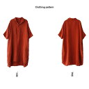 ロングシャツ チュニック 半袖 トップス レディース シャツ ブラウス 綿麻 シャツブラウス シャツワンピ ロング 春 無地 大きいサイズ シンプル 夏 バレンタイン プレゼント(4)