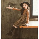 子供服 秋冬ワンピース 長袖 セットアップ キッズ 無地 Tシャツ カシュクール+チェック柄ワンピース 女の子 可愛い 女児 暖かい バレンタイン プレゼント(4)