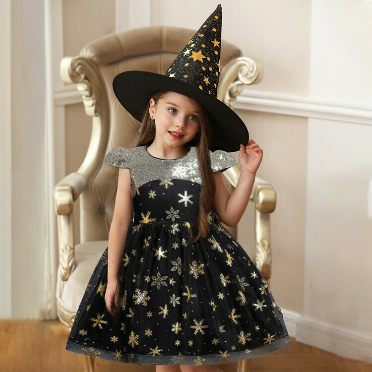 ハロウィン 魔女 コスプレ 帽子キッズ 子供 女の子 魔女 仮装 衣装 子供発表会 お姫様 演出服 ドレス ワンピース 半袖 ハロウィン 衣装 コスチューム バレンタイン プレゼント