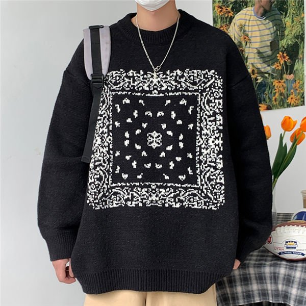 セーター ニット メンズ 長袖 丸首 柄付き プルオーバー ニットセーター 防寒 おしゃれ カジュアル 秋..