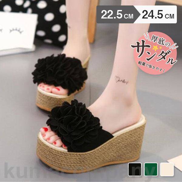 THOM WILLS サンダル レディース ミュール 厚底 花柄 軽い ウェッジソール ハイヒール ビーチサンダル ..