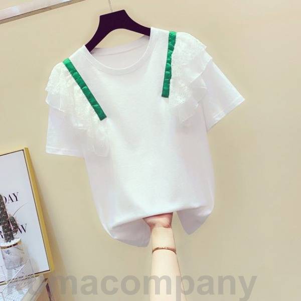 【楽天スーパーSALE限定半額OFF!】フリル トップス レディース Tシャツ カットソー 半袖 シャツ ブラウス クルーネック 大きいサイズ 白 春夏 夏 春 韓国 ファッション カジュアル 大人可愛い 個性的 km