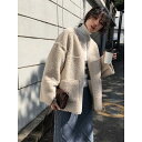 ボアジャケット ノーカラー ゆったり ショート アウター ボアコート 毛皮コート風 レディース 秋冬 暖かい 大きめ カジュアル ブルゾン 母の日 プレゼント