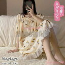 新生活 ネグリジェ 夏 半袖ワンピース 姫風ネグリジェ 花柄レース ロング丈ネグリジェ リボン ナイトロープ ルームウェア パジャマ レディース部屋着 大人可愛...