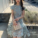 レディース ワンピース 夏 半袖 レース 総レース ミニ丈 ハイウエスト フリル バックシャン 韓国 オルチャン パーティー お呼ばれ 2次会 フェミニン セク...