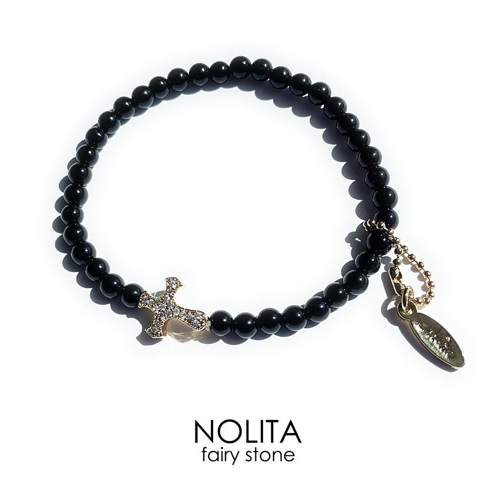 【NOLITA/ノリータ】オニキス クロス 天然石ブレスレット ブレスレット パワーストーンブレスレット キラキラクロスモチーフ アクセサリー 4ミリ オニキス ブレスレット