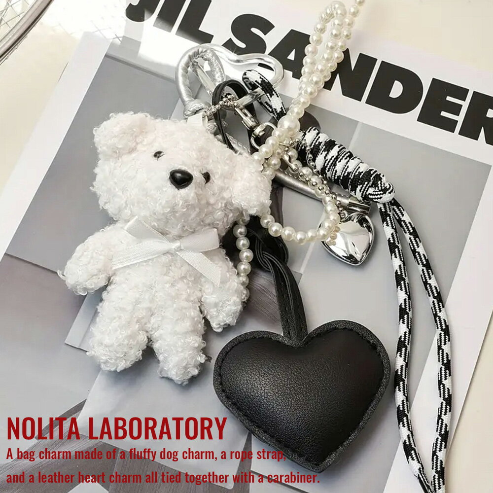 【 NOLITA / ノリータ 】ラブリー わんこ 犬 ロープストラップ パール リボン ハート カラビナ バッグ..