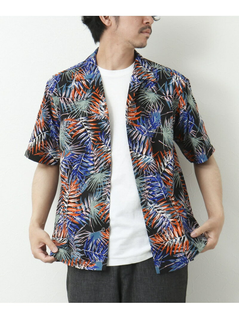 SUN BEACH SHIRT 総柄オープンカラーシャツ WORK ABOUT ノーリーズ トップス シャツ・ブラウス ブルー グリーン ベージュ ブラック[Rakuten Fashion]