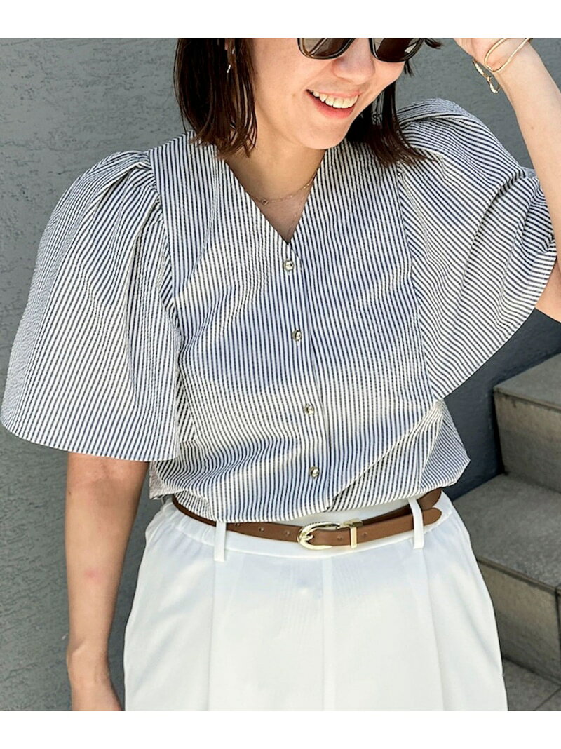 Rakuten - ウォッシャブルサッカーフレアスリーブシャツブラウス NOLLEY'S sophi ノーリーズ トップス シャツ・ブラウス ブラック ネイビー ホワイト【送料無料】[Rakuten Fashion]
