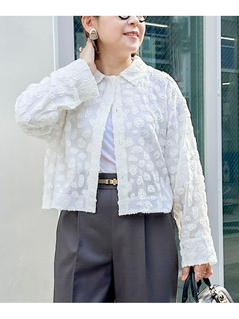 ウォッシャブル花柄ジャガードシャツ...