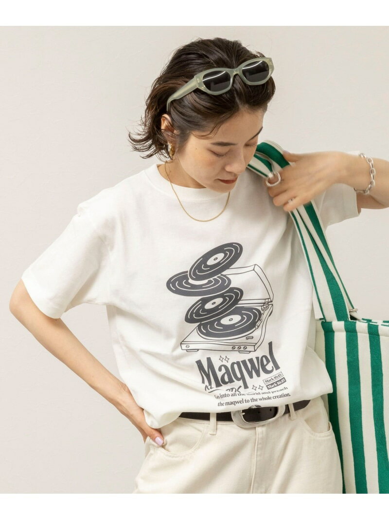 Rakuten - 【MAQWEL/マクウェル】ウォッシャブル Maqwel RECORDS オープンエンドプリントTシャツ MAQWEL ノーリーズ トップス カットソー・Tシャツ ホワイト ブラウン【送料無料】[Rakuten Fashion]