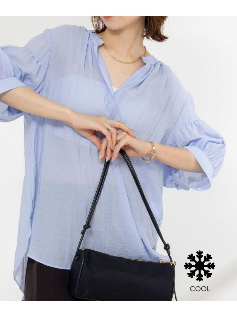 Rakuten - 《接触冷感》【BECシリーズ】ウォッシャブル半袖オーバーギャザーブラウス NOLLEY'S ノーリーズ トップス シャツ・ブラウス ブルー ブラウン カーキグリーン【先行予約】*【送料無料】[Rakuten Fashion]