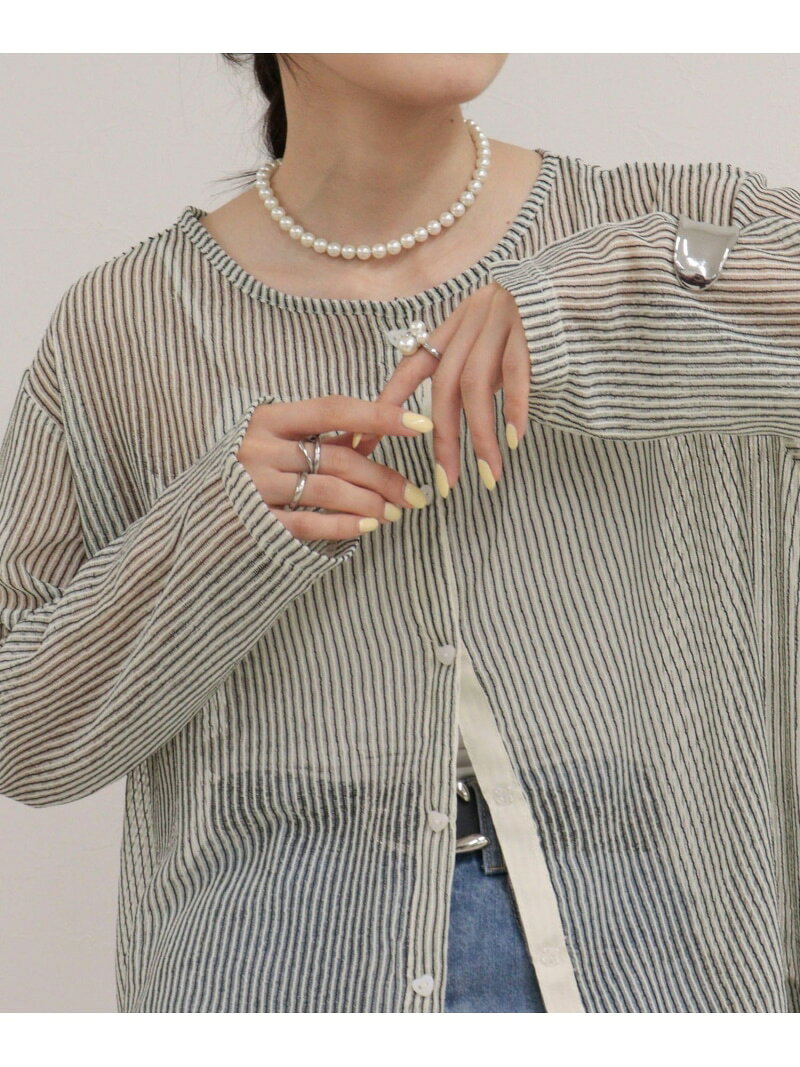 Rakuten - 【SALE／20%OFF】シアーストライプカットカーディガン fredy emue フレディ アンド グロスター トップス カーディガン ブルー ブラック ホワイト【RBA_E】【送料無料】[Rakuten Fashion]