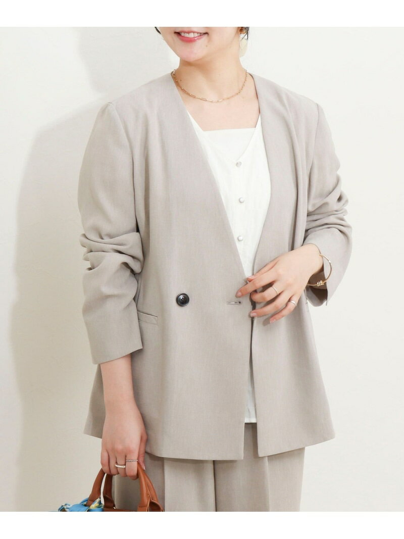Rakuten - 【SALE／30%OFF】《セットアップ対応》【UVカット・接触冷感】ライトツイルノーカラージャケット MICO COULIER ノーリーズ ジャケット・アウター ノーカラージャケット ベージュ ネイビー ブラウン【RBA_E】【送料無料】[Rakuten Fashion]