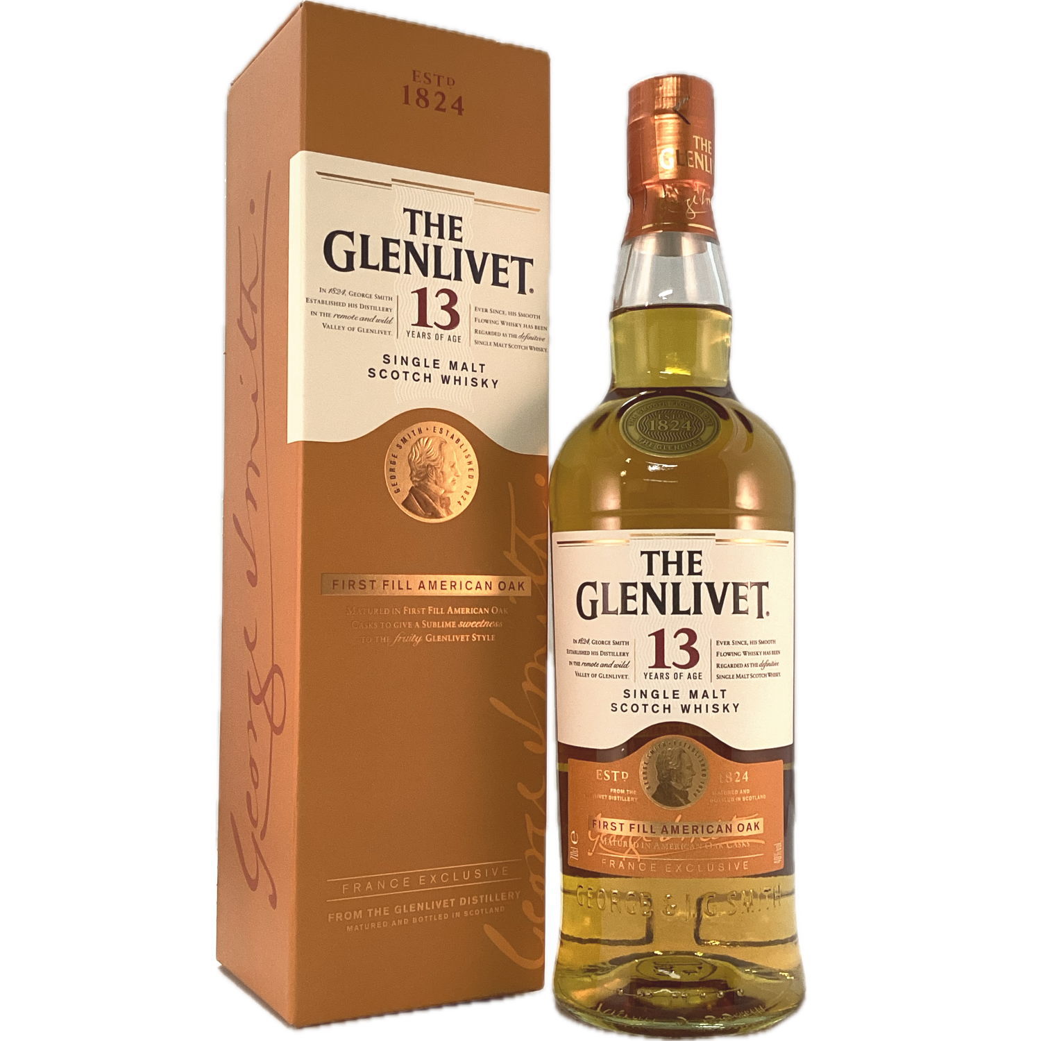 The Glenlivet 13 Year Old First Fill American Oak / ザ・グレンリベット ファーストフィル アメリカンオーク ● 商品情報 / シングルモルトスコッチウイスキー「ザ・グレンリベット」は、1824年にスコットランドのスペイサイド地方で政府公認蒸留所第一号となって以来、“はじまりのシングルモルト”として世界中で愛されています。 フランス市場向けに限定で発売され、最初の熟成となるファーストフィルにアメリカンオークを使用します。スぺイサイドウイスキーの代名詞であるフルーティーでフローラルなスタイルに加え、アメリカンオーク樽により甘くフルーティーな香りの完璧なハーモニーの後に、ハチミツと爽やかなオレンジが口中に広がり、最後はバニラの余韻で締めくくられます。 ● 産地 / スコットランド / スぺイサイド ● アルコール度数 / 40％ ● 内容量 / 700ml