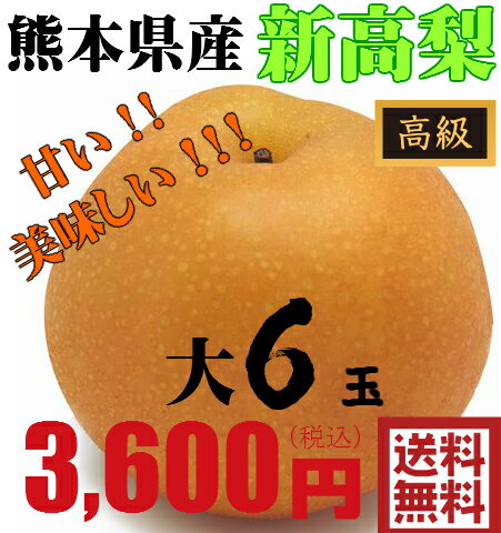 【熊本県産】新高梨　大サイズ6玉★ 果物・野菜ソムリエ★が選ぶ！激オシ　【送料無料】　　美味しいなし　　熊本県　熊本ナシ　おいしい　甘い　糖度がありますのサムネイル