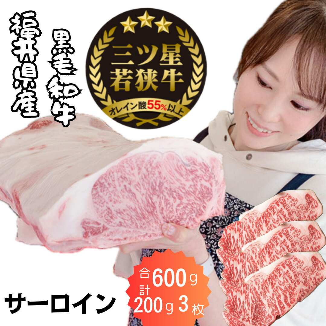 ステーキギフト 福井県産 若狭牛 オレイン酸 200g 3枚 ステーキ 600 g サーロイン 送料無料 黒毛和牛 A4ご褒美 ギフトお歳暮 御歳暮 精肉店 専門店 牛肉 和牛 高級肉 ロース 贅沢 誕生日 お祝い 焼肉 ブランド牛 お取り寄せグルメ アウトドア キャンプ バーベキュー BBQ 王様 雌 去勢 熟成