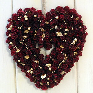 23cm※去年の一番人気※小さいサイズ※【Xmasリース】レッドハート（S）：ドライフラワー