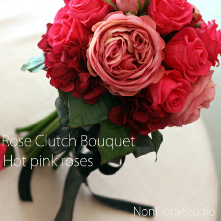 ウェディングブーケ(ClutchBouquet クラッチブーケ)【ブトニア付】ホットピンク【プリザーブドフラワー】【結婚式】【ブーケ】