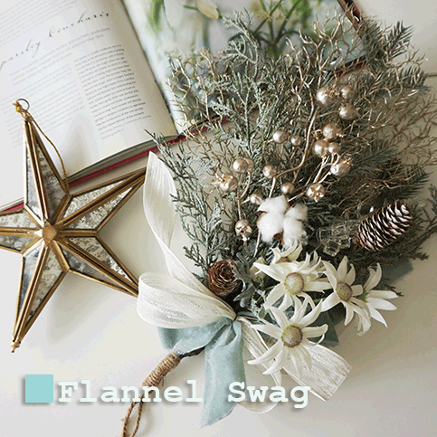 輝くクリスタル クリスマス 飾り『フランネル　スワッグ』ホワイト スワッグ アートフラワー リース 玄関 ギフト クリスマス 玄関 クリスマスツリー おしゃれ 店舗 ショップ クリニック
