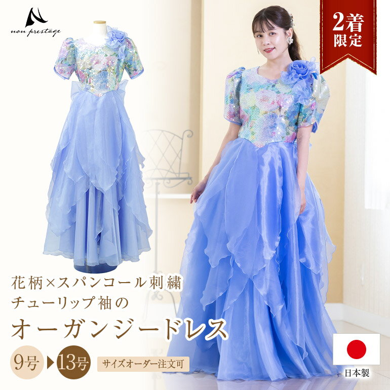 Rakuten - 【2着限定】【日本製】花柄×スパンコール刺繍 チューリップ袖のオーガンジードレス カラードレス 演奏会用ドレス 演奏会 ロングドレス ピアノ 発表会 大人 袖あり コンクール ドレス ステージ 衣装 舞台衣装 ス 大きいサイズ 声楽 おすすめ (op3591)