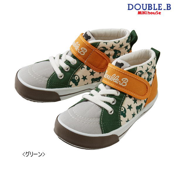 セール30%OFF ダブルB(ミキハウス)DoubleBbyMIKIHOUSEブラックベア&星柄ハイカットシューズ 日本製