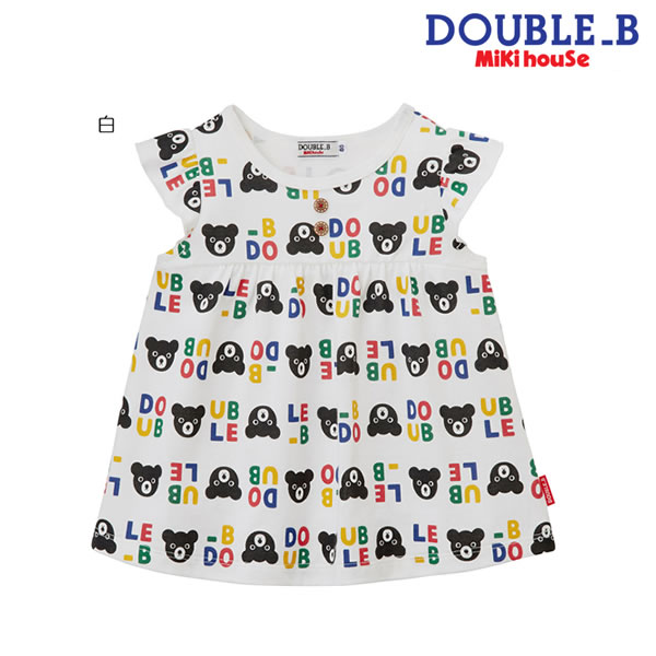 【セール30％OFF】ダブルB(ミキハウス) Double B by MIKIHOUSE　ロゴ＆クマ総柄半袖Tシャツ（女の子用）【日本製】【メール便可】のサムネイル