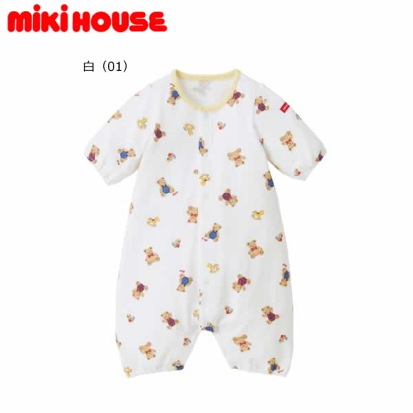 ミキハウス ロンパース（ベビー用） ミキハウス MIKIHOUSE　ベア総柄プレオール 男の子 女の子 日本製 【メ-ル便可】 ベビー