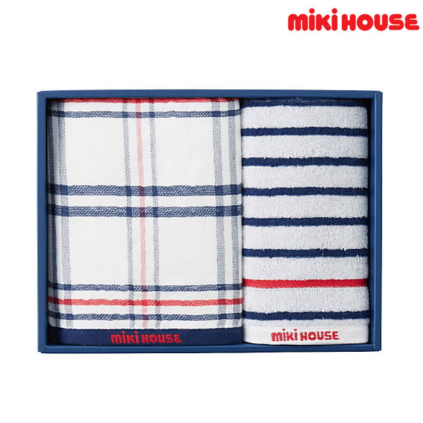 ミキハウス(MIKIHOUSE) フェイス＆ミニタオルセット（箱入）（日本製） 心地よいやわらかさとすぐれた吸水性の上質なタオルセットです。出産祝いや内祝いなど贈り物におすすめのセット。厳選した上質な超長綿、スーピマコットンをゆったりとリラックスさせて甘撚りにし、贅沢に使用しました。綿本来が持つ、やわらかでぬくもりのある風合い。ずっと使い続けたくなる丈夫でしなやかなタオルです。・フェイスタオル・ミニタオルサイズ：（箱寸）W30xH4.2xD23cm（フェイスタオル）34x75cm（ミニタオル）25x25cm10-8943-261 サイズ展開：free カラー展開：白×紺　　　　 （フェイスタオル）ガーゼタオル（ミニタオル）パイル綿100％サイズ：（箱寸）W30xH4.2xD23cm（フェイスタオル）34x75cm（ミニタオル）25x25cmMADE　IN　JAPAN（日本製） size↓ free メーカー希望小売価格はメーカー商品タグに基づいて掲載しています　Gift　 -こんなギフトシーンにおすすめ- 御出産 御祝 出産祝い 出産内祝い お宮参り お食い初め 百日祝 初誕生 お祝い 七五三 子供の日 初節句 端午の節句 ひな祭り ハーフバースデー 記念日 クリスマス プレゼント 誕生日 入園 入学 卒園 卒業 子供服 ベビー服