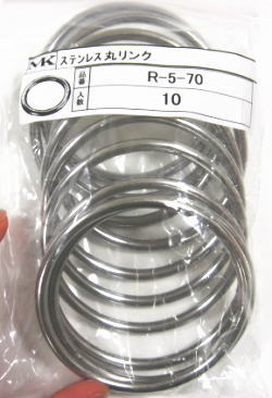 ベビースリングにオススメ！　ステンレス丸リング（溶接あり）　線径5ミリ　内径70ミリ　10個セット　★内径の大きいリング 2セットまで1通のメール便OK！ 送料無料