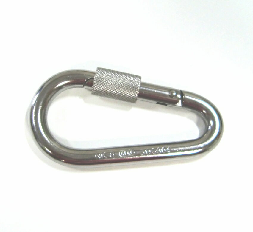 工業製品メーカー製の、頑強なステンレス製(SUS304)カラビナです。 高強度な環付ナスカン型です。 線径6ミリ / 線径8ミリ / 線径10ミリ 【関連商品】同じタイプの環なしカラビナのコーナー カラビナのコーナー / スナップフックB型 / 金具全般 メール便でのご送付につきまして