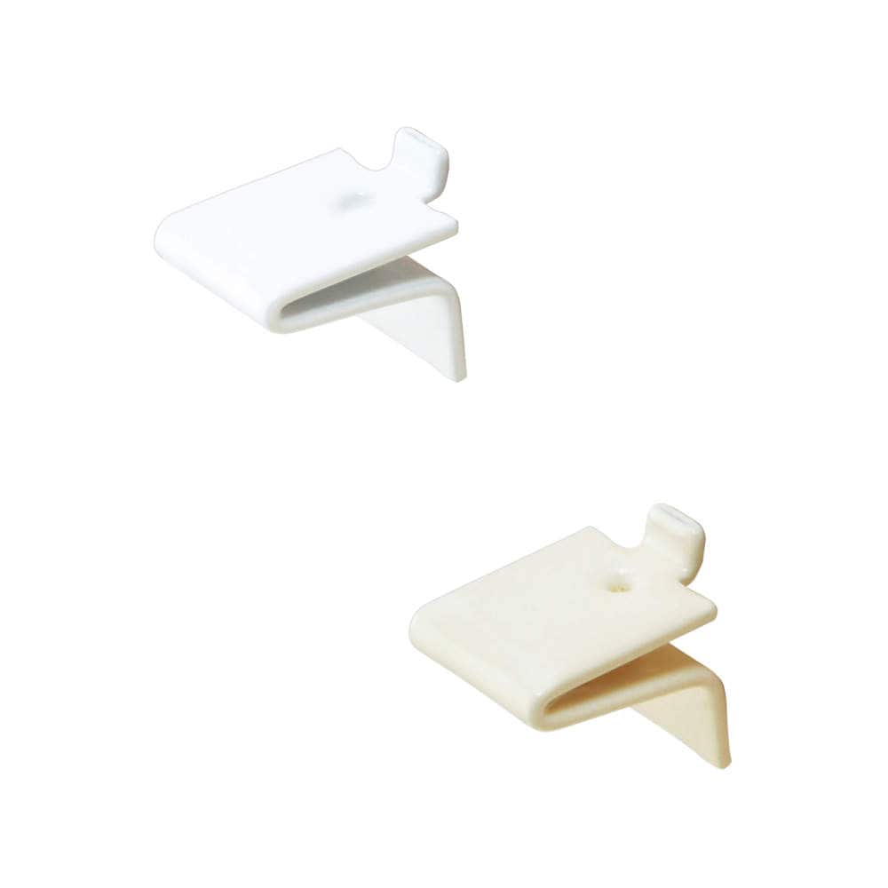 白い棚受けレールの爪・アイボリー棚受けレールの爪(スチールに白塗装) 単品(※使用できるレールは255-72型のみです)100個まで1通のメール便可