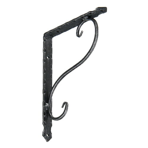 鍛冶屋の棚受け金具 黒 レトロ棚受け金具 ゴシック調のおしゃれなアーム補強付き ブラック 1本単位販売..