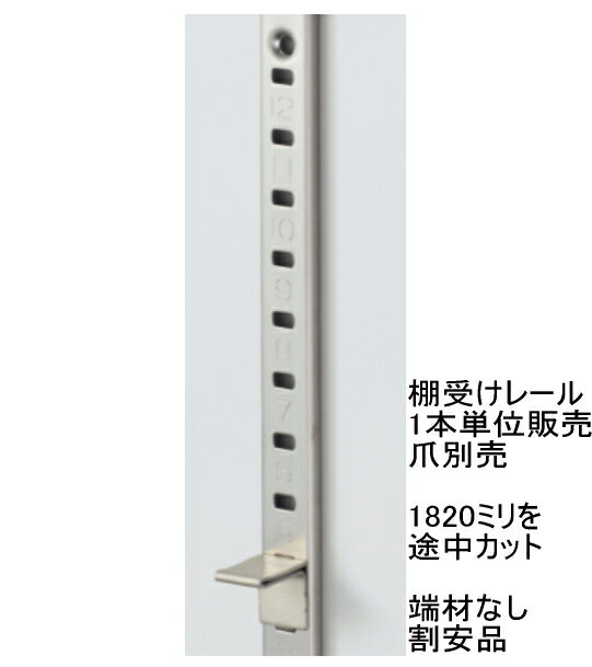 ステンレス棚受けレール「1820ミリ×1本を、1254ミリ～1374ミリにカット　端材なし割安品」（ダボレール・ダボ柱）のサムネイル