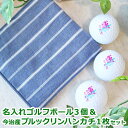 即日発送 【 ゴルフボール 名入れ 3個 & 今治産ブルックリンハンカチ 1枚 セット】 ゴルフ ボール 名前入り ブルーストライプ チェック ゴルフ好き 男性 プレゼント 父の日 退職祝い 上司 還暦記念 古希 喜寿 ギフト ブリヂストン タイトリスト