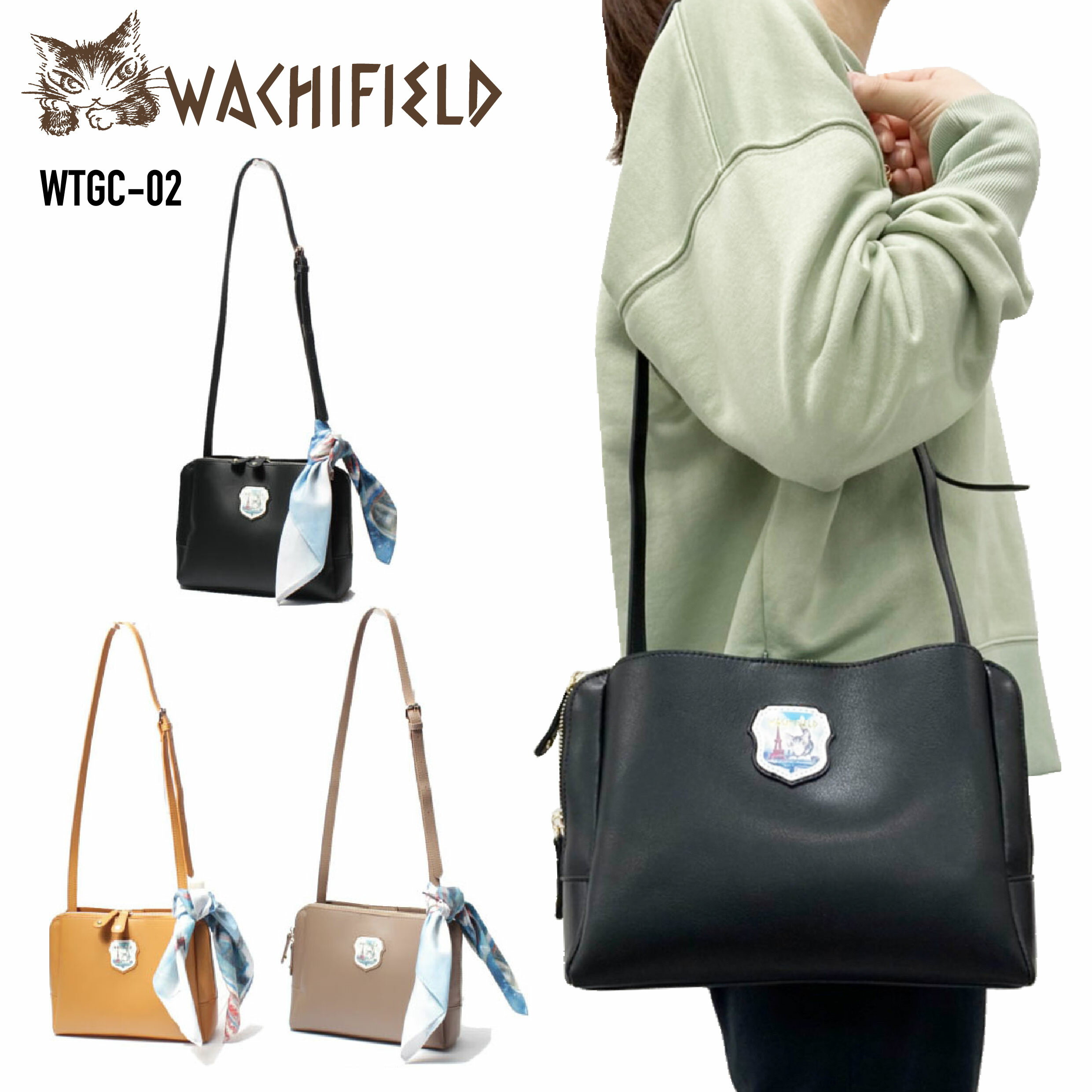 WACHIFIELD わちふぃーるど フェイクレザー ショルダーバッグ ショルダー バッグ 猫のダヤン ダヤン 合皮 2.9リットル 軽量 ポーチ サブバッグ タウン カジュアル おしゃれ かわいい 軽量 お出かけ 旅行 レディース WTGC-02