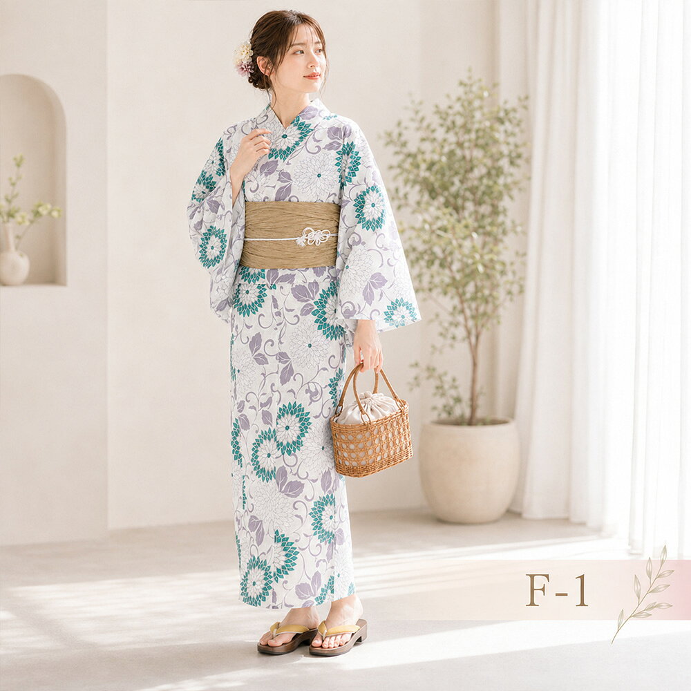 浴衣 セット ゆかた セット 2点セット 高級浴衣 レディース 女性 大人 綿麻 麻混 個性派 レトロ 昭和 昭和レトロ 古典 古典柄 大正 送料無料 nonoc-10006153 nonoc サンプル画像2