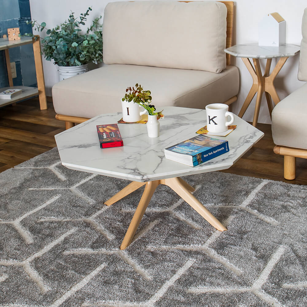 【楽天スーパーSALE★ポイント10倍】 センターテーブル 8角形タイプ リビングテーブル センターテーブル テーブル 8角形 大理石調 大理石 ダイニング 食卓 机 食卓机 木製 PVC 北欧 ナチュラル 西海岸 おしゃれ 人気 モダン ナチュラル シ [2]