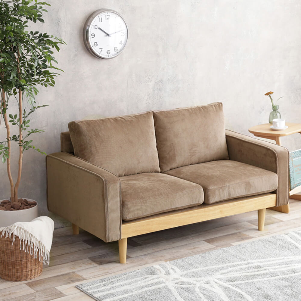 2人掛けソファー ソファ ソファー 2人掛け 二人掛け 二人用 送料無料 おしゃれ コーデュロイ オーク ブラウン アイボリー ナチュラル シンプル 北欧 レトロ 西海岸 ミッドセンチュリー [2]