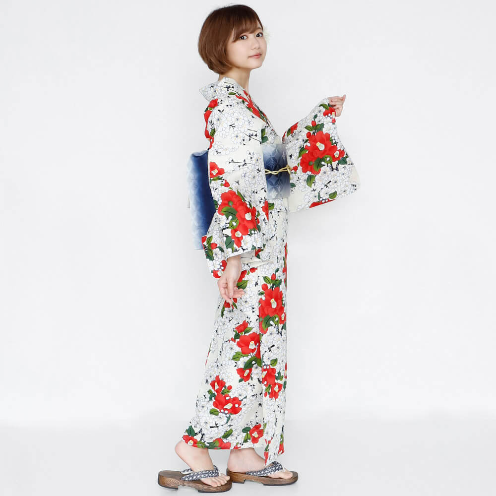 女性浴衣 レディース浴衣 浴衣 単品 浴衣単品 仕立て上がり 綿麻 レディース 女性用 花柄 椿 ツバキ 赤 レッド 桜 大人っぽい 変わり織 お洒落