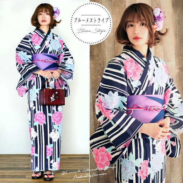 女性浴衣 レディース浴衣 浴衣 単品 浴衣単品 レトロ 仕立て上がり レディース 女性用 フリー 白 ピンク 青 縞 花柄 変わり織 お洒落