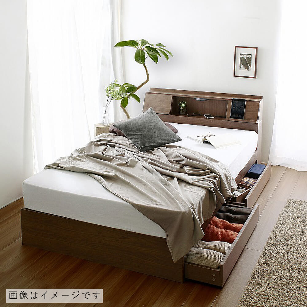 【楽天スーパーSALE★ポイント10倍】 USB付きベッドフレーム ダブル ベット 棚 コンセントUSB付き 収納ベッド LEDライト 棚付き 引出し付き 収納 ダブル ダブルサイズ ダブルベッド 一人暮らし ワンルーム ナチュラル シンプル 北欧 レト [2]