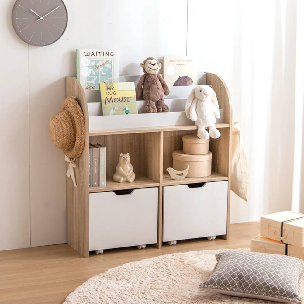 絵本棚(引き出し収納タイプ) 収納 おもちゃ 絵本棚 ナチュラル ホワイト 白 バイカラー カジュアル 北欧 キッズルーム 北欧ナチュラル 子供部屋収納 絵本収納 絵本ラック おもちゃ収納棚 ブックラック 本棚 子供用 お片付け [2]