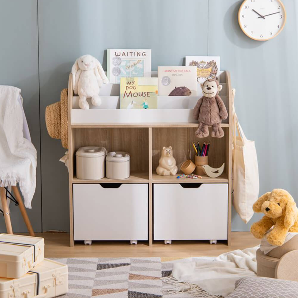 絵本棚(引き出し収納タイプ) 収納 おもちゃ 絵本棚 ナチュラル ホワイト 白 バイカラー カジュアル 北欧 キッズルーム 北欧ナチュラル 子供部屋収納 絵本収納 絵本ラック おもちゃ収納棚 ブックラック 本棚 子供用 お片付け [3]