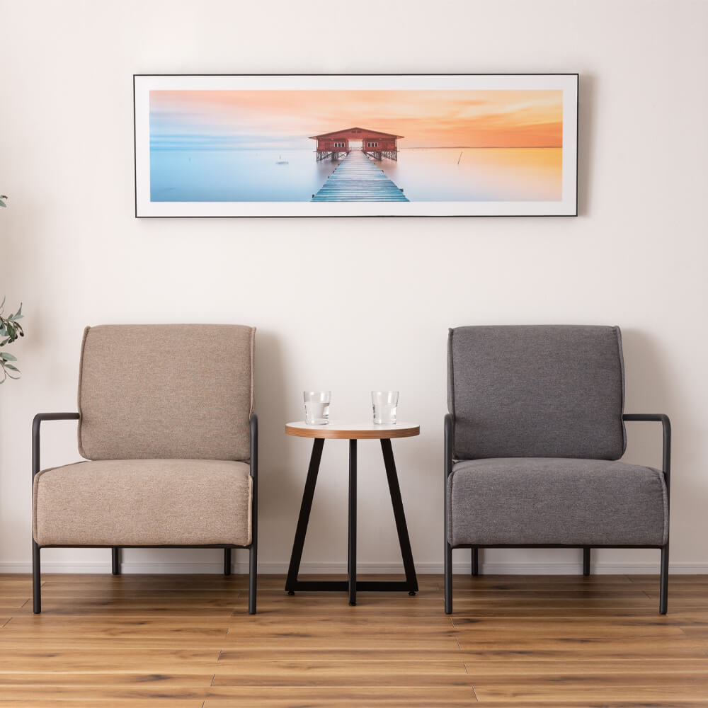 ラウンジチェア ラウンジチェア チェア チェアー ソファ 北欧 シンプル おしゃれ スチール 布地 ファブリック グレー ベージュ 肘付き 肘掛け アームレスト 背もたれ ゆったり クッション リビング 座面広 [3]